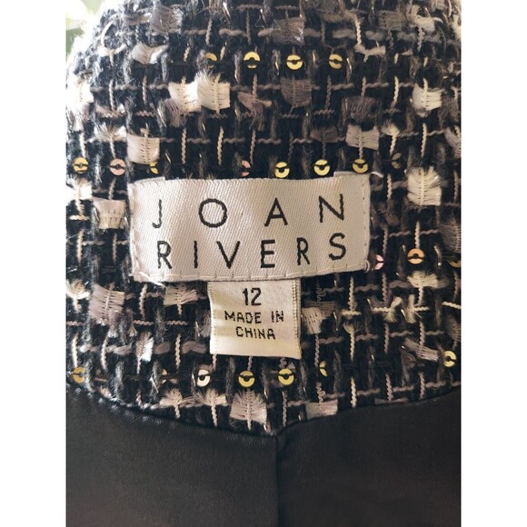 Joan Rivers Gray Black Tweed Blazer Sequin Pearl Detail Trim on sleeve Size 12 - Picture 9 of 9